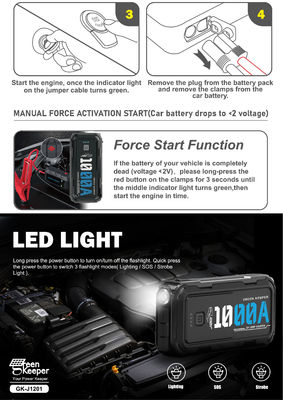 J1201 Pico 1000A 10000mAh courant portable 12V batterie démarreur de saut pour moto