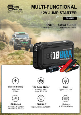 12V 24V 1000A 4000A démarreur de saut avec PD 65W DC Compresseur d'air de sortie Total de sortie 12W