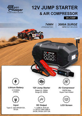 Batterie de voiture haute puissance de 12 v, démarreur avec compresseur d'air et sortie de charge USB-A