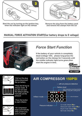 Début d'urgence de voiture Portable 12V Type-C 4 en 1 Batterie booster avec compresseur d'air