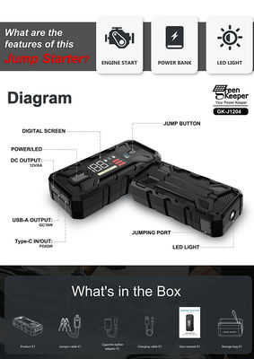 12V 20000mAh 1500A Multi-fonction portable de voiture d'urgence Power Bank Jump Starter batterie