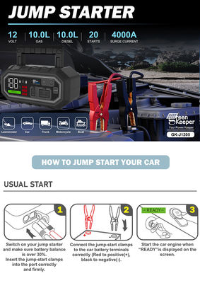Jump Start Toute voiture à essence ou diesel de 10,0 litres avec démarreur de saut à la batterie 4000A et sortie USB