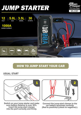 12W multi-fonction Auto Jump Starter Power Bank avec une batterie au lithium de haute puissance de 1000A