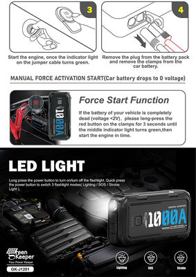 12W multi-fonction Auto Jump Starter Power Bank avec une batterie au lithium de haute puissance de 1000A