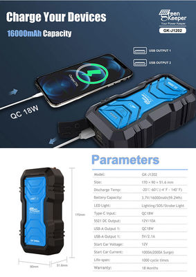 Multifonctionnel Portable Power Bank Batterie 12v Débutant de saut de voiture Puissance totale 15W