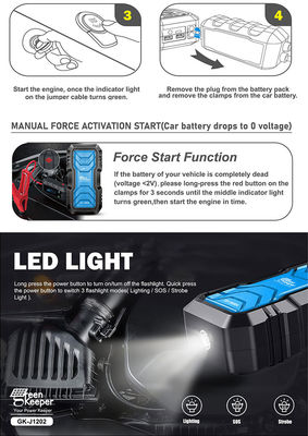 Petites voitures Portable Mini Car Jump Starter Emergency Power Bank avec QC 18W d'entrée
