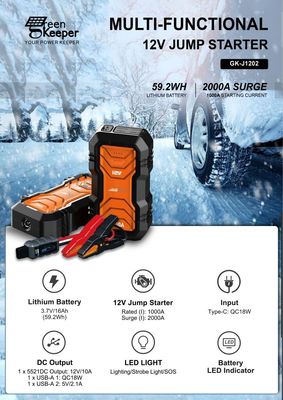 12V 24V 4000A UltraSafe Fit Extrême températures Portable batterie démarreur de saut pour voiture