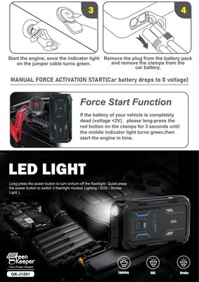 Batterie d'urgence de voiture de 18W Total Output UltraSafe Booster Pack 12V 24V 1000A Jump Starter