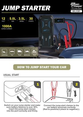 Batterie d'urgence de voiture de 18W Total Output UltraSafe Booster Pack 12V 24V 1000A Jump Starter